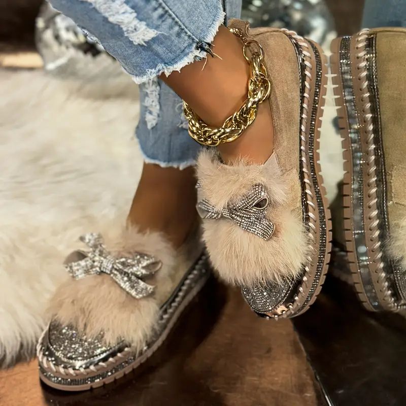 Crystal bow comfort loafers with cushioned supportive sole for women | Eloria