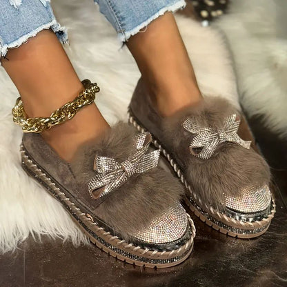 Crystal bow comfort loafers with cushioned supportive sole for women | Eloria