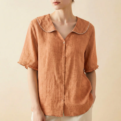 Elegant scalloped collar linen blouse for women | Clara -3