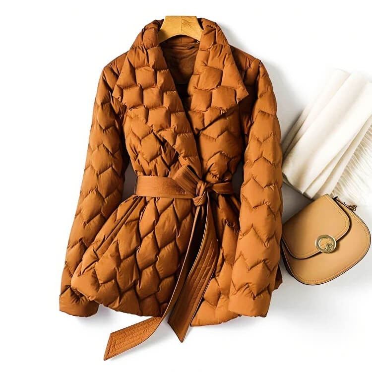 Elegant belted quilted down coat for women | Isabella -1