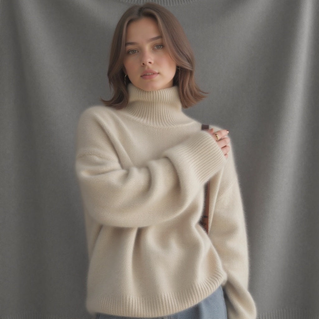 Oversized elegant cashmere turtleneck sweater for women | Sydney -10