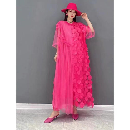 Asymmetric half-sleeve tulle party dress for women -10