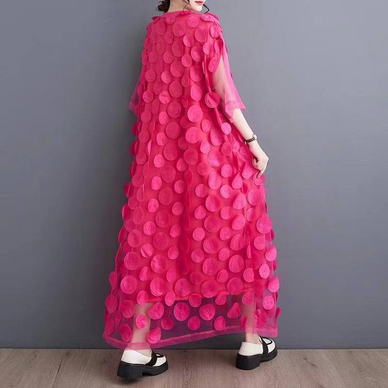 Asymmetric half-sleeve tulle party dress for women -6