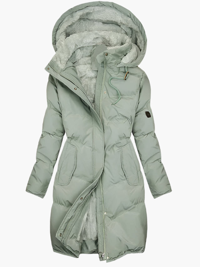 Quilted hooded knee-length puffer coat for women -1