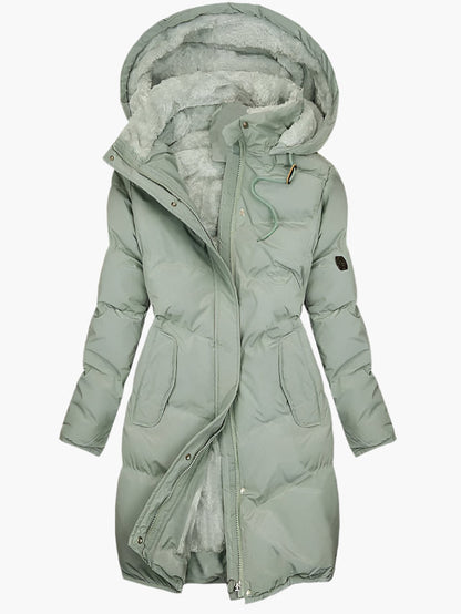 Quilted hooded knee-length puffer coat for women -1