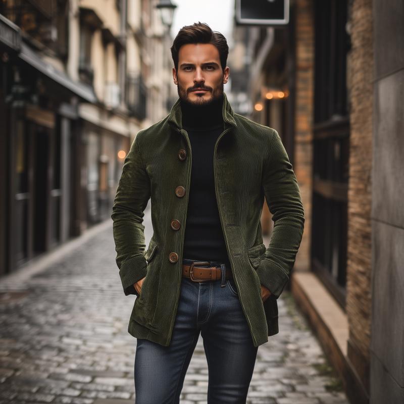 Slim-fit cord stand-collar winter coat for men | Emerson -3