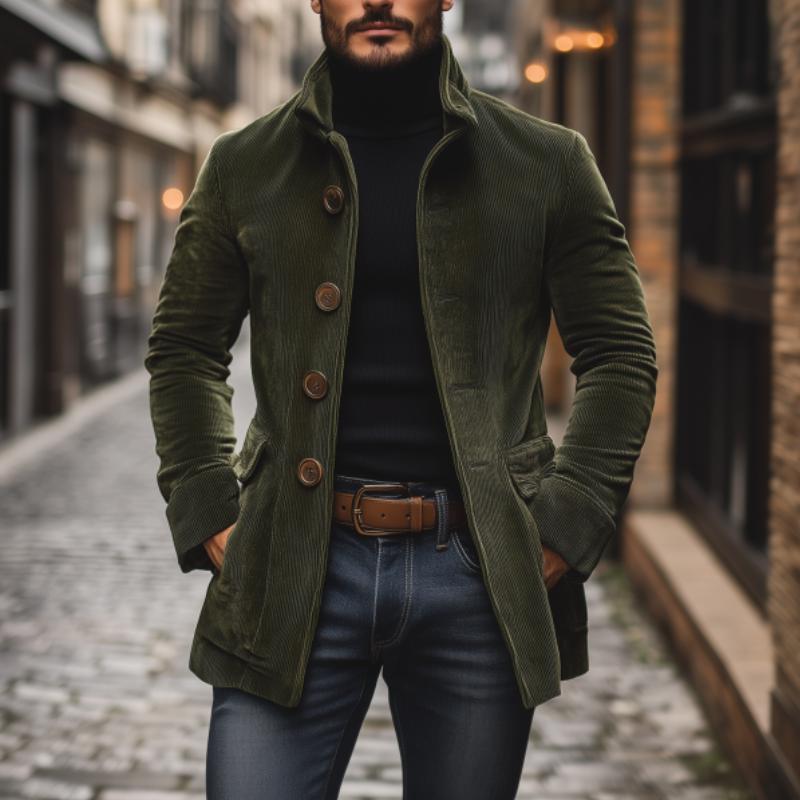 Slim-fit cord stand-collar winter coat for men | Emerson -2