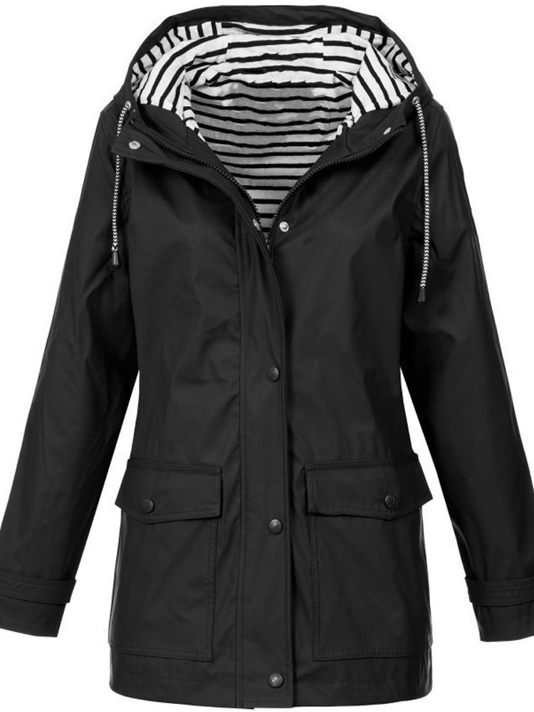 Waterproof hooded rain jacket with striped lining for women | Mirella