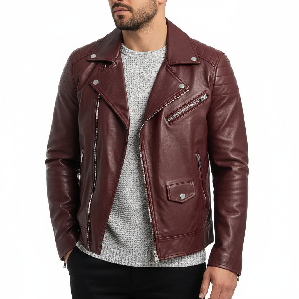 Asymmetrical Slim Fit Biker Jacket for men | Dario