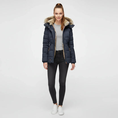 Hooded quilted puffer jacket with fitted silhouette design for women | Aurora