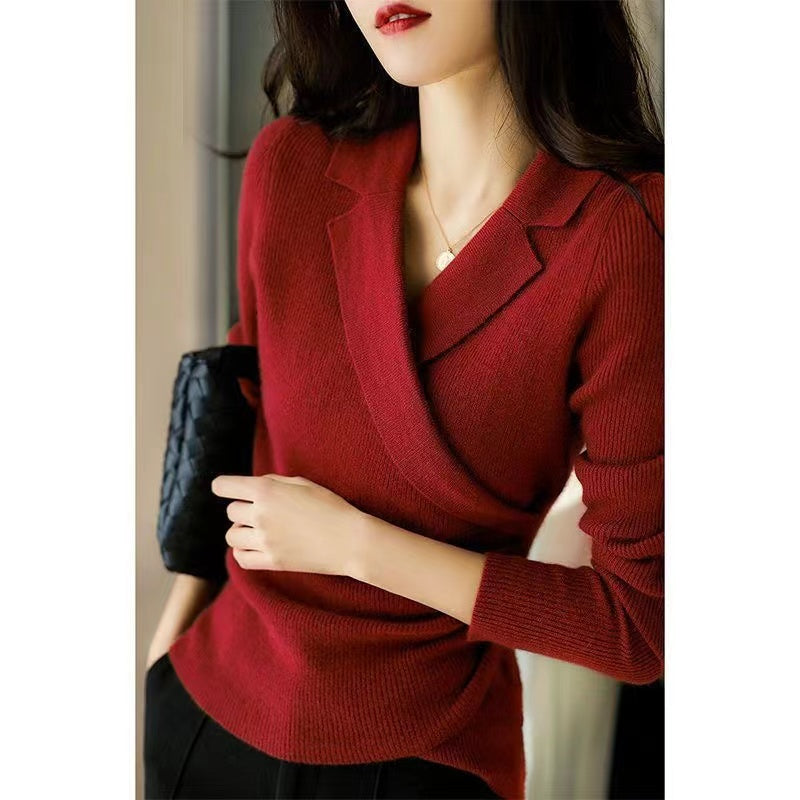 Slim-fit Peter Pan collar asymmetric sweater for women -5