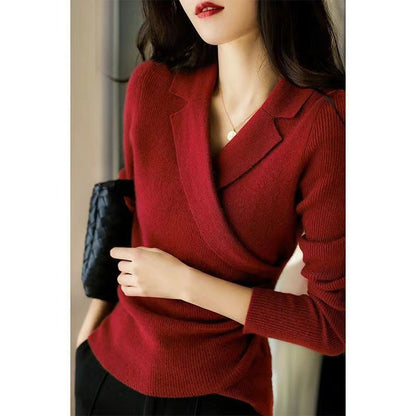 Slim-fit Peter Pan collar asymmetric sweater for women -5