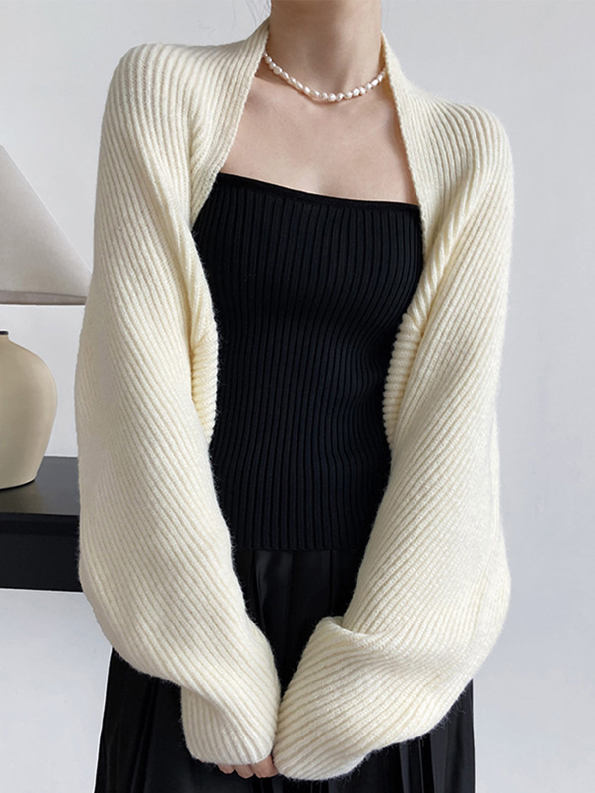 Solid open-front shrug sweater for women | Mirelle
