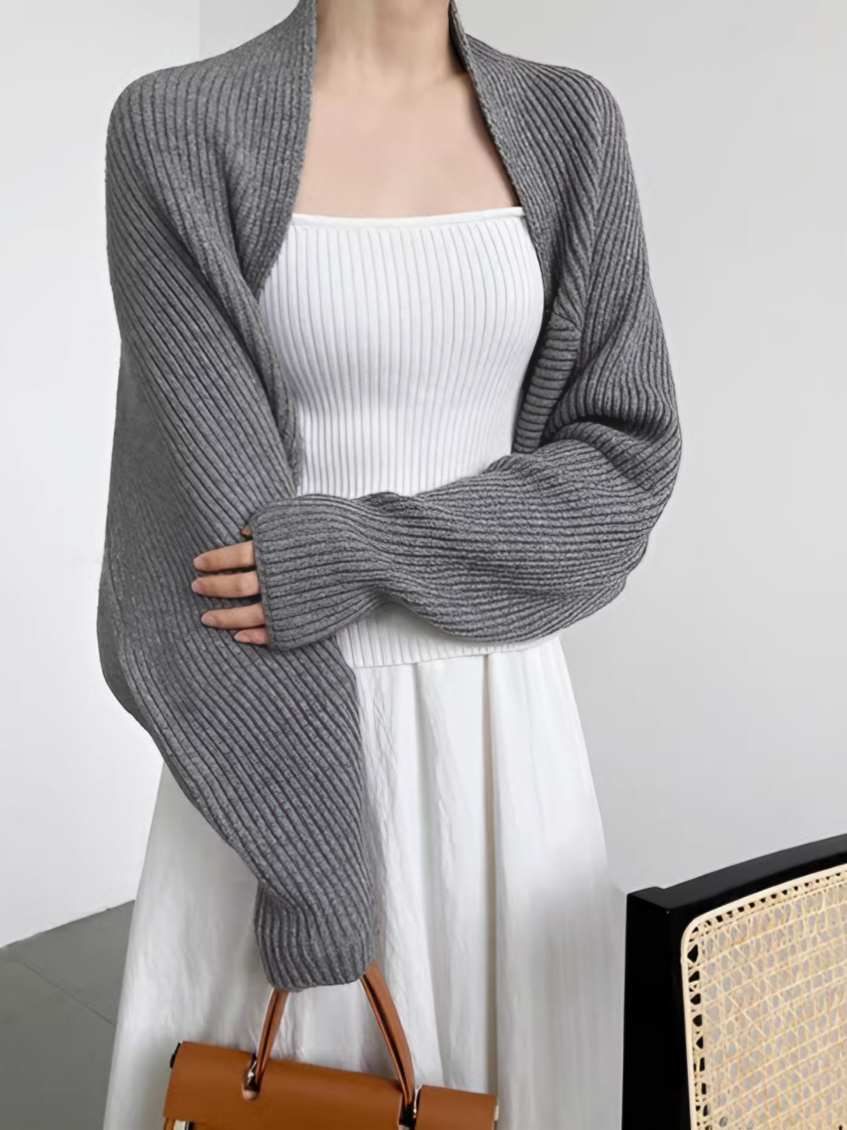 Solid open-front shrug sweater for women | Mirelle