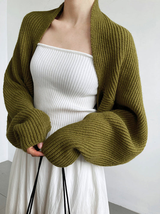 Solid open-front shrug sweater for women | Mirelle