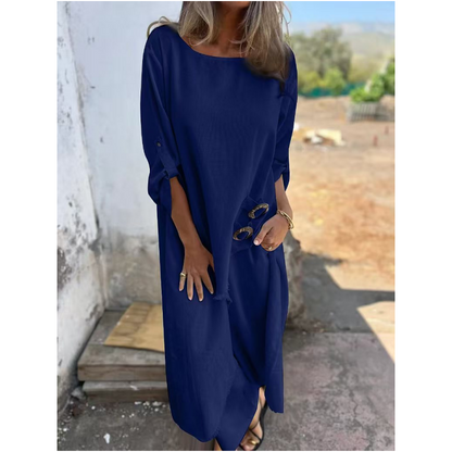 Relaxed fit two piece dress and pants set with decorative buttons for women | Elowara