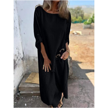 Relaxed fit two piece dress and pants set with decorative buttons for women | Elowara