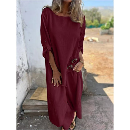 Relaxed fit two piece dress and pants set with decorative buttons for women | Elowara