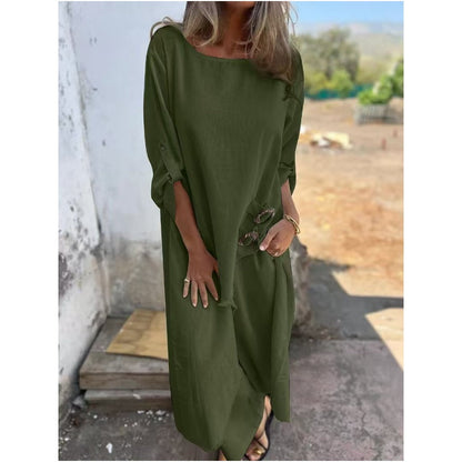 Relaxed fit two piece dress and pants set with decorative buttons for women | Elowara