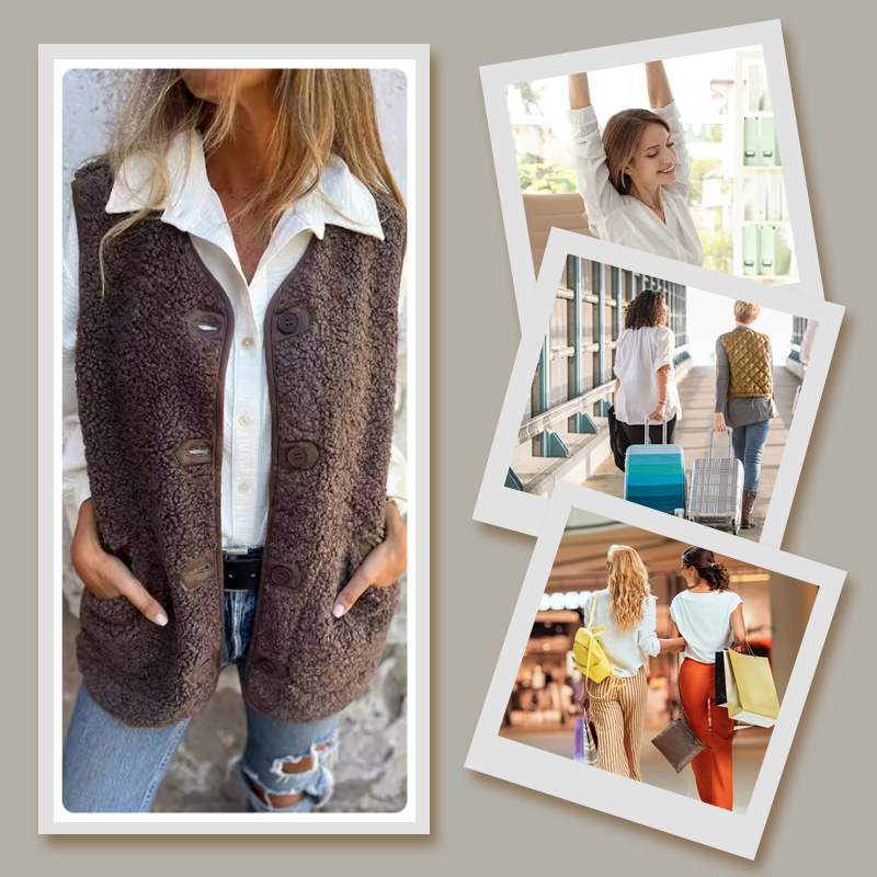 Short button down sleeveless autumn vest with pockets for women | Elowen