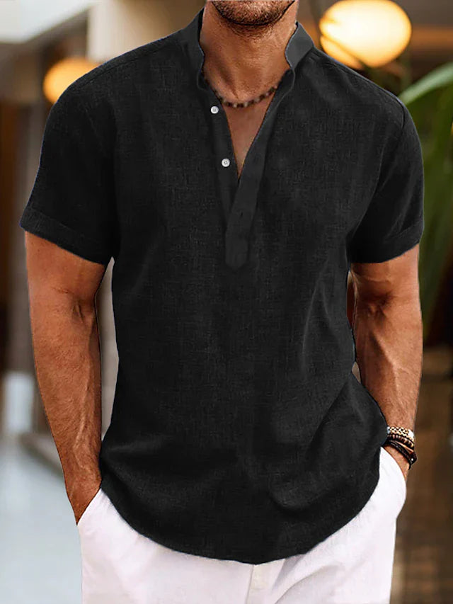 Breathable short-sleeve linen Henley shirt for men | Silas -5