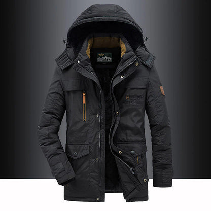 Warm fleece-lined hooded thigh parka for men -1