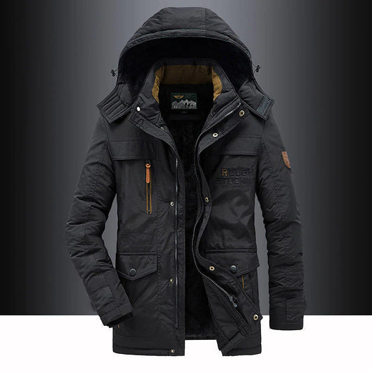Warm fleece-lined hooded thigh parka for men -1