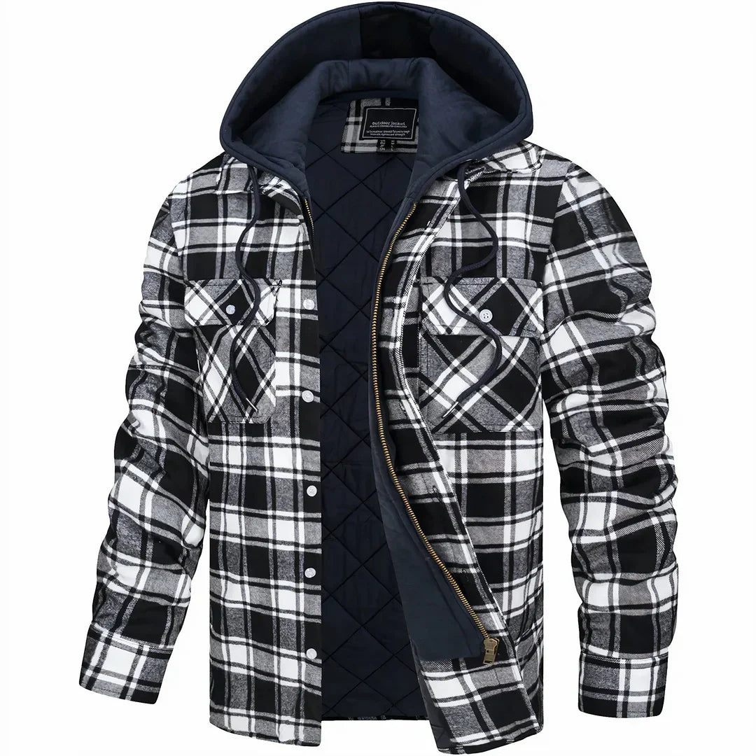 Hooded plaid jacket with sherpa lining for men | Rowan