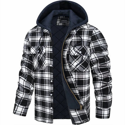 Hooded plaid jacket with sherpa lining for men | Rowan