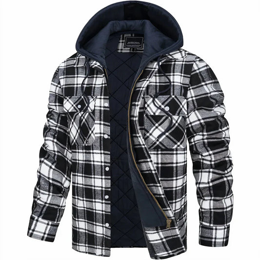 Hooded plaid jacket with sherpa lining for men | Rowan