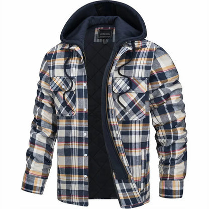 Hooded plaid jacket with sherpa lining for men | Rowan