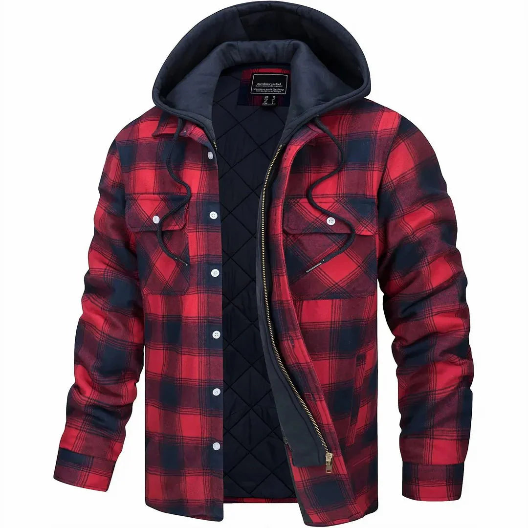 Hooded plaid jacket with sherpa lining for men | Rowan