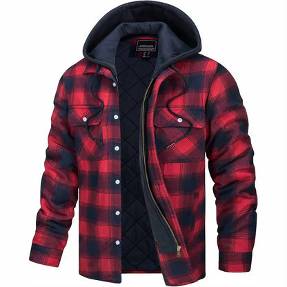 Hooded plaid jacket with sherpa lining for men | Rowan