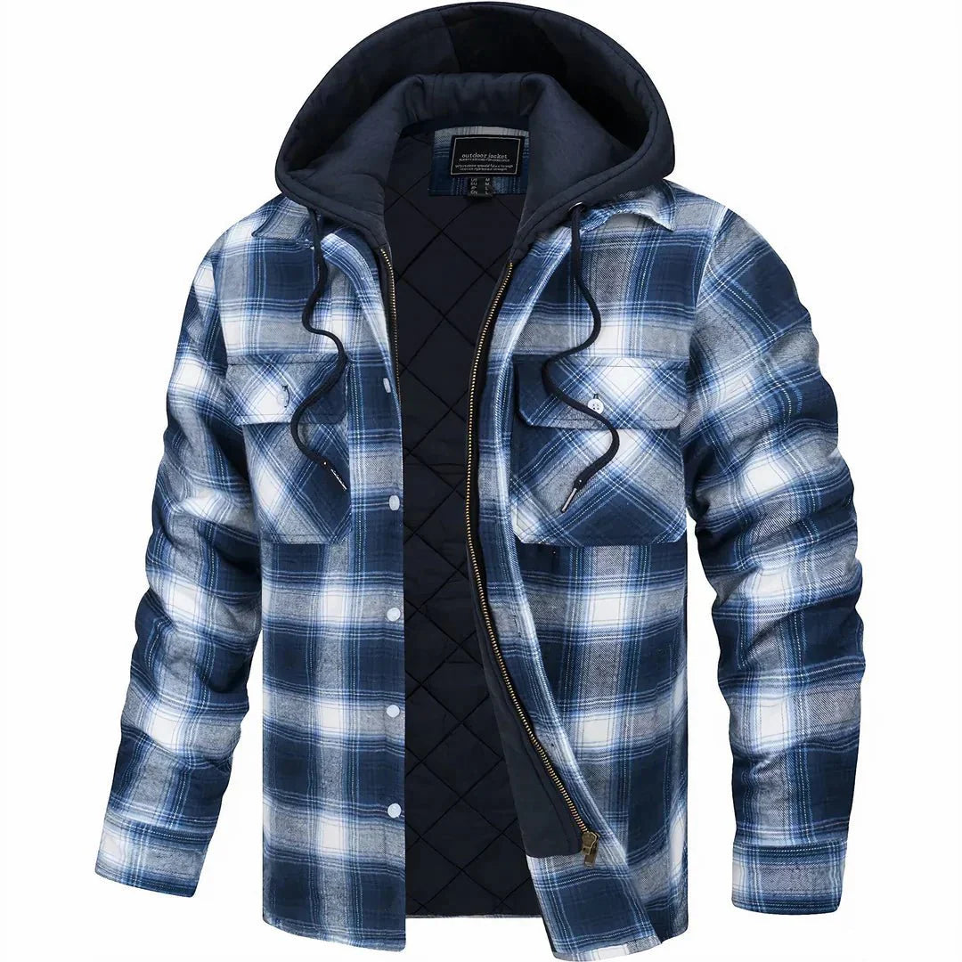 Hooded plaid jacket with sherpa lining for men | Rowan