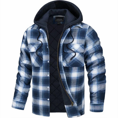 Hooded plaid jacket with sherpa lining for men | Rowan