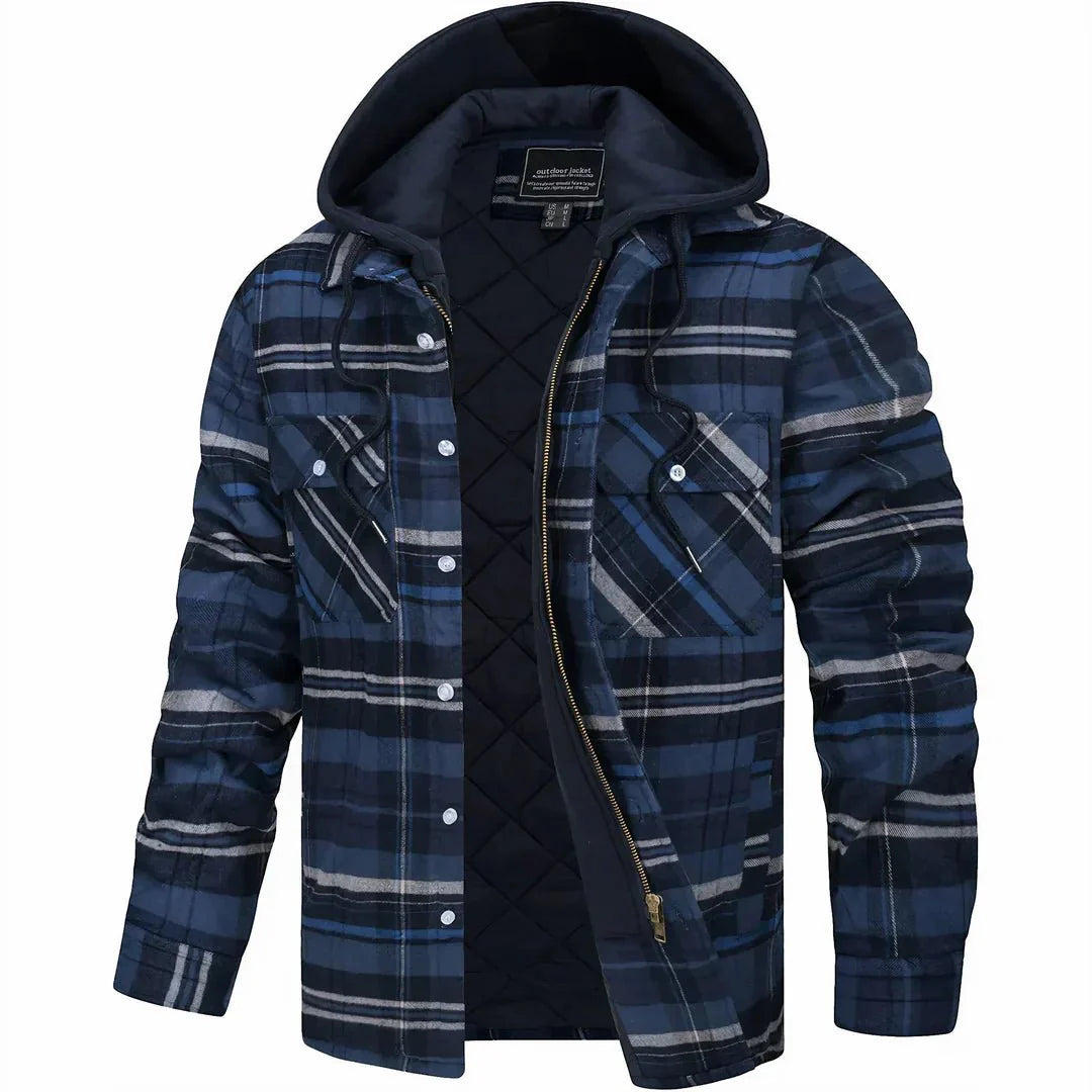 Hooded plaid jacket with sherpa lining for men | Rowan