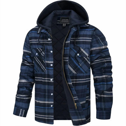 Hooded plaid jacket with sherpa lining for men | Rowan