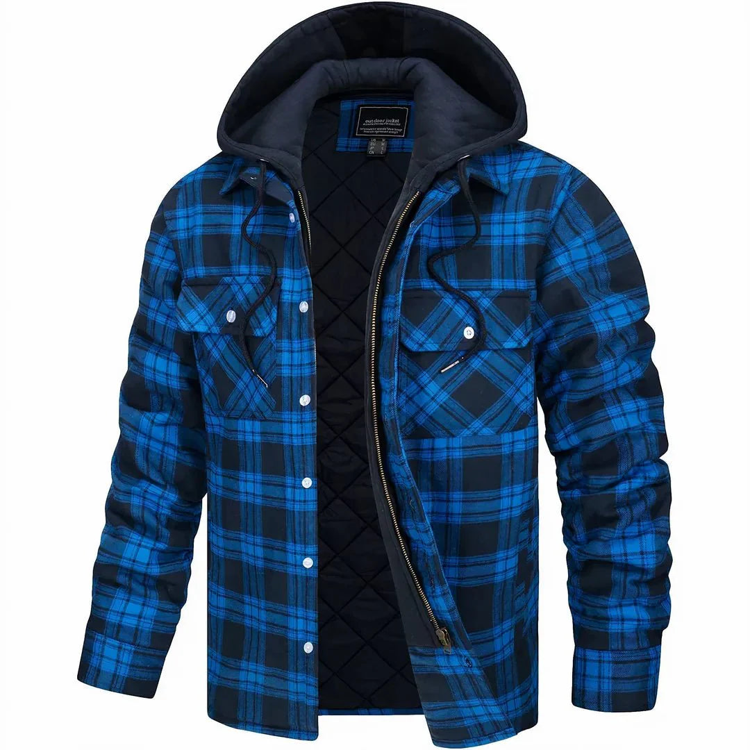 Hooded plaid jacket with sherpa lining for men | Rowan