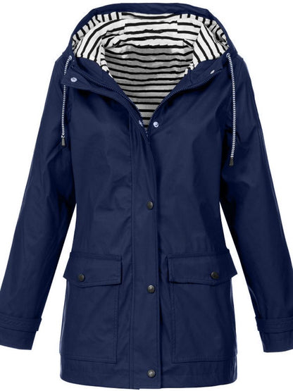 Waterproof hooded rain jacket with striped lining for women | Mirella