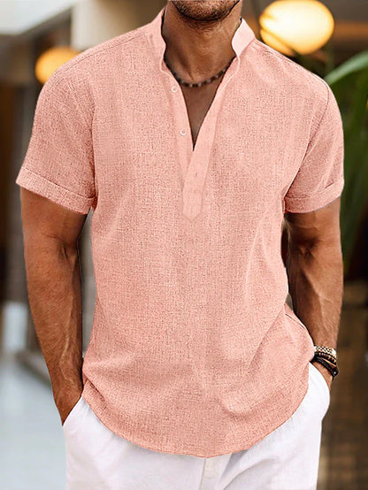 Breathable short-sleeve linen Henley shirt for men | Silas -1