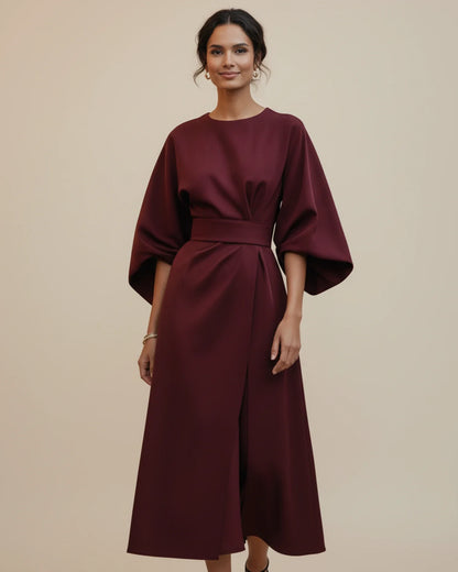 Elegant Belted Wrap Dress Lantern Sleeves for women | Mirella