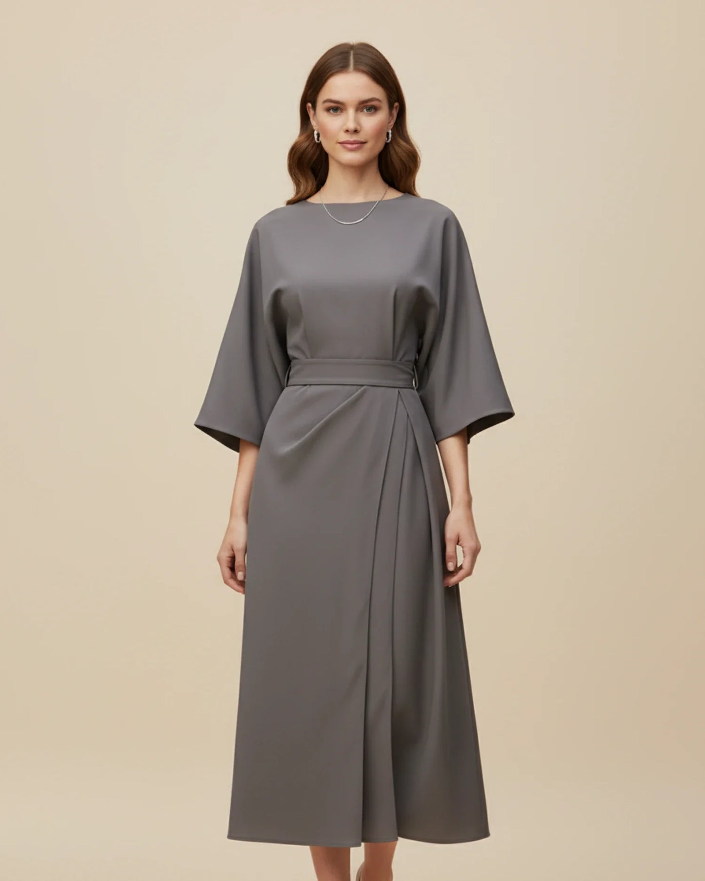 Elegant Belted Wrap Dress Lantern Sleeves for women | Mirella