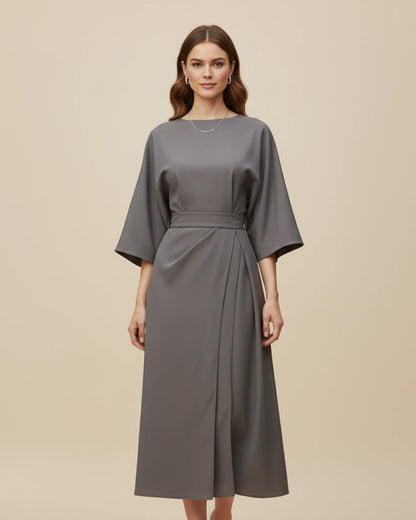 Elegant Belted Wrap Dress Lantern Sleeves for women | Mirella