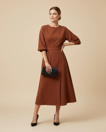 Elegant Belted Wrap Dress Lantern Sleeves for women | Mirella