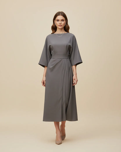 Elegant Belted Wrap Dress Lantern Sleeves for women | Mirella