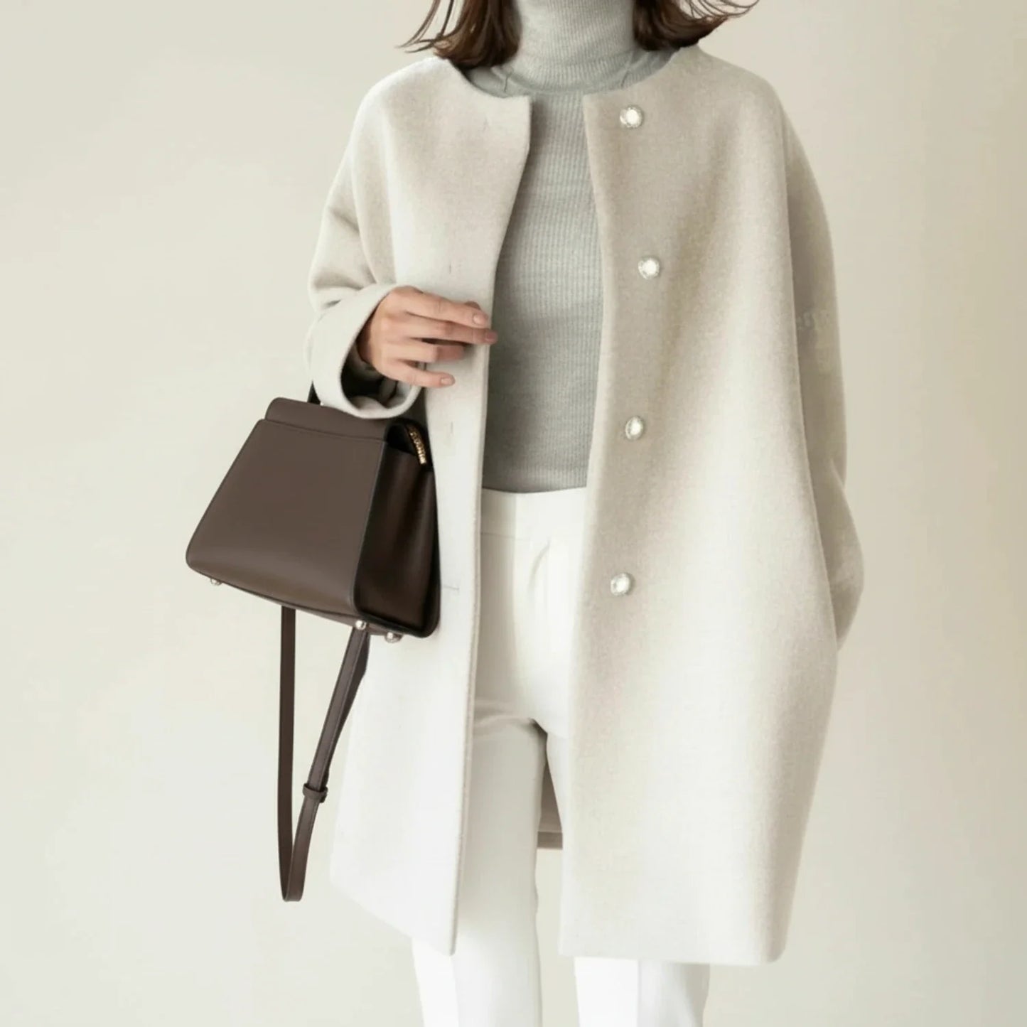 Minimalist Collarless A Line Winter Coat for women | Serelle