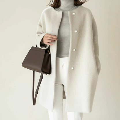 Minimalist Collarless A Line Winter Coat for women | Serelle