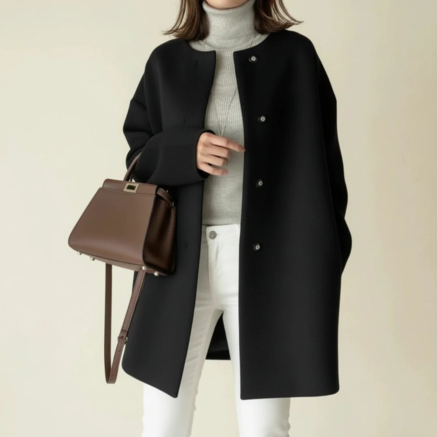 Minimalist Collarless A Line Winter Coat for women | Serelle