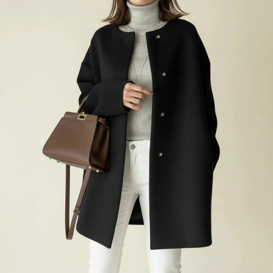 Minimalist Collarless A Line Winter Coat for women | Serelle
