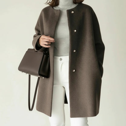 Minimalist Collarless A Line Winter Coat for women | Serelle
